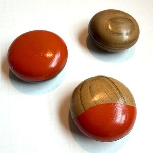 Wooden Decorative Containers with Orange Accents and Magnetic Lids